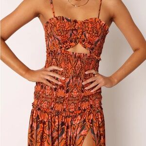 Petal & Pup Strapless Orange Floral Dress